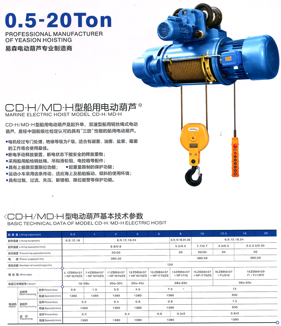 CD-H、MD-H型船用電動(dòng)葫蘆--